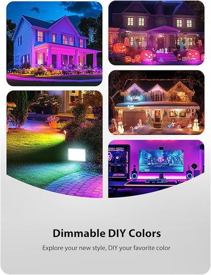 Onforu LED Flood Light Outdoor 1000W Equivalent, 150W Color Changing RGBW Floodlight with Remote, Stage Lights Uplights for Events, IP66 Uplighting Spotlight Floor Strobe Light for Christmas 4 Pack