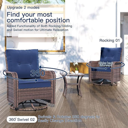 Kullavik 9 Pieces Outdoor Patio Furniture Set,PE Wicker Rattan Sectional Sofa Patio Conversation Sets with Swivel Rocking Chairs Set,Navy Blue