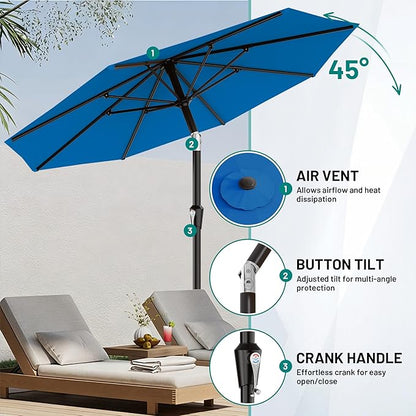 AreShark 9 FT Patio Umbrella for Outdoor, Outdoor Table Umbrella with Push Button Tilt and Crank, Outdoor Patio Umbrellas with 8 Sturdy Ribs for Market, Garden, Pool (Royal Blue)