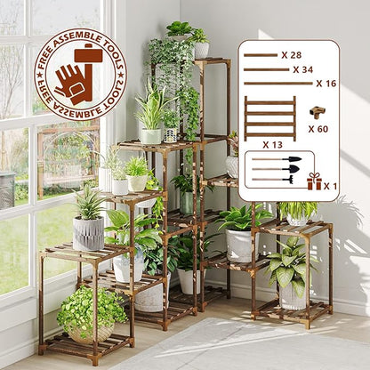 Bamworld Plant Stand Indoor Corner Plant Shelf Outdoor Flower Shelves Wooden Plant Stands Garden Wood Plant Holder Rack for Living Room Corner Lawn Window 03B