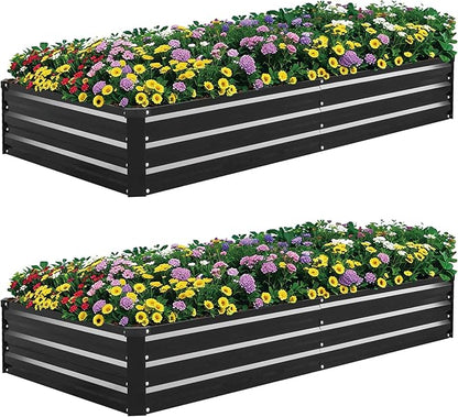 2 Pack 6×3×1ft Galvanized Metal Raised Garden Bed, Metal Planter Kit Box Outdoor for Deep-Rooted Vegetables, Flowers, Green and Herbs