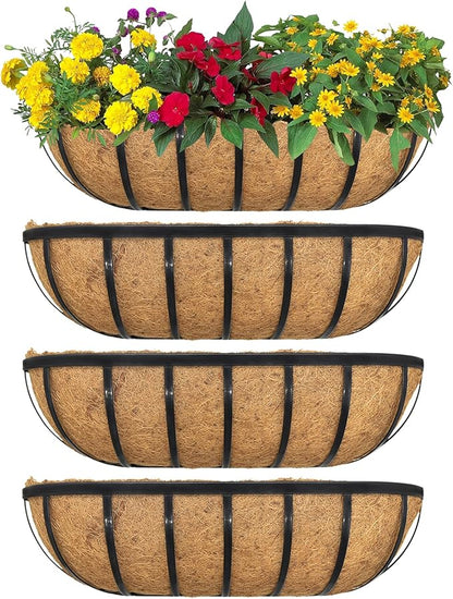 4pack 24-inch Window Sill Window Railing Planters with Cocoa Liner for Outdoor Balconies, Porches, Fences, Patio Railings