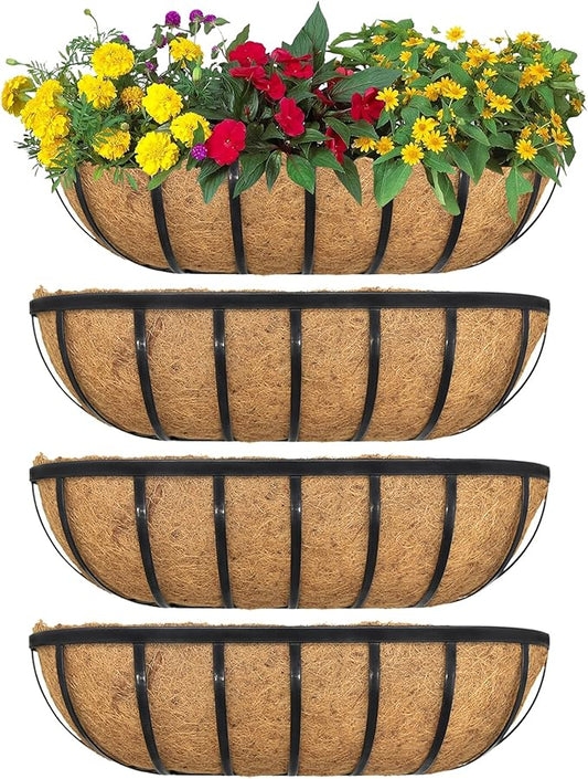 4pack 24-inch Window Sill Window Railing Planters with Cocoa Liner for Outdoor Balconies, Porches, Fences, Patio Railings
