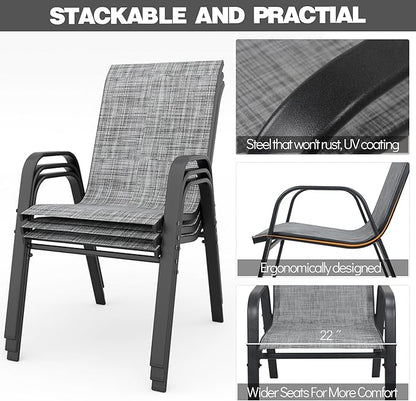 Patio Dining Chairs, Stackable Textilene Mesh, Dark Blue, Set of 4