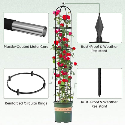Garden Obelisk Trellis for Climbing Plants - 6.7FT Tall Weather-Resistant Rustproof Metal Plant Flower Support for Roses, Clematis, Tomatoes & Vines, Indoor/Outdoor Use, 11.8”D (2 Pack)
