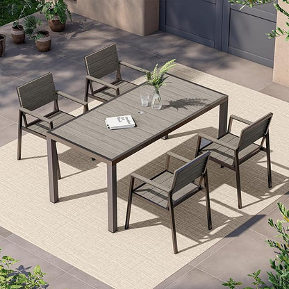 5-Piece Outdoor Dining Set, Aluminum Dining Table Set for 4, Patio Table and Chairs Set with Umbrella Hole, All Weather HDPS Outdoor Table and Chairs for 4 (Gray)