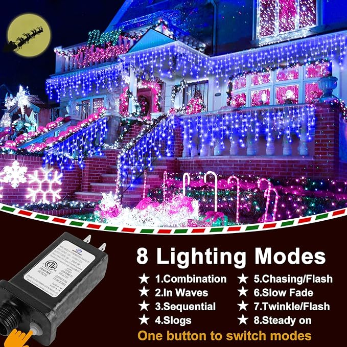 String Lights 99 ft Blue LED Strand with 8 Lighting Modes