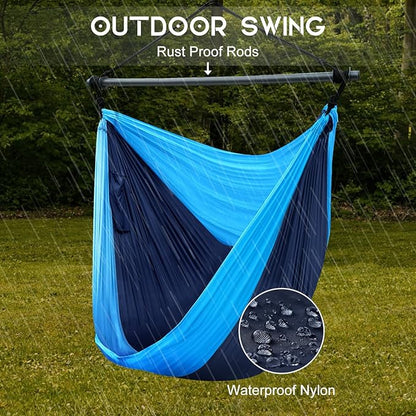 Hammock Chair, Portable Outdoor Hanging Rope Swing, Max 500 Lbs, Collapsible and Lightweight Nylon Parachute Hammocks Chair for Indoor, Backpacking, Travel, Backyard, Patio, Hiking (Navy,Blue)