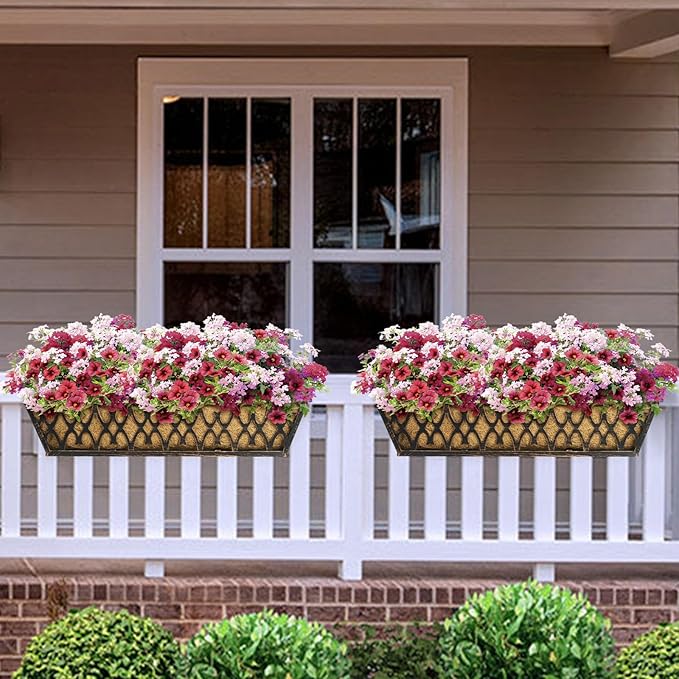 4 Pack 30 Inch Window Boxes Planters Railing Planter Box with Adjustable Brackets for Porch Fence Patio Balcony Hanging Flower Baskets with Coco Liners for Outdoor Garden Decor - Bronze