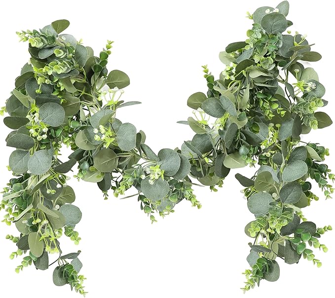 Artificial Eucalyptus Garland, 2 Pack, 5.9 Ft Green Faux Greenery Vine