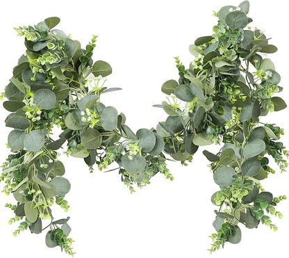 Artificial Eucalyptus Garland, 2 Pack, 5.9 Ft Green Faux Greenery Vine