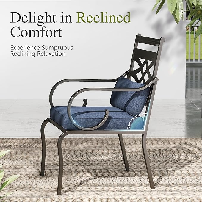 Sophia and William Outdoor Patio Dining Set for 6, Outdoor Table and Chairs, Removable Blue Seat Cushions, 4 Fixed，2 Swivel Chairs, 60" Black Patio Dining Table,Blue