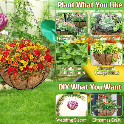 ZeeDix 3 Pack 10 Inch Metal Round Hanging Planter Basket with Coconut Liners Replacement, Hanging planters Baskets with Natural Coco Liner for Outdoor Indoor Planters Flowers Vegetables