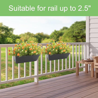 Railing Planters Outdoor Balcony 16 Inch Deck Over The Railing Planter Boxes Hanging Planters for Fence Flower 5 Pcs (Black)