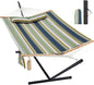 Two Person Hammock with Stand for Outside Heavy Duty, Outdoor Patio Hammock with Portable Steel Stand, Large Double Hammocks,480lbs Capacity.(Grey Stripes)