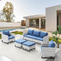 Belord Wicker Patio Furniture 5 Piece Outdoor Sofa Set, Oversize Outdoor Dining Chairs with Rattan Ottomans, Conversation Sets Patio Furniture Come with Removable Washable Cushion Blue, Light Grey