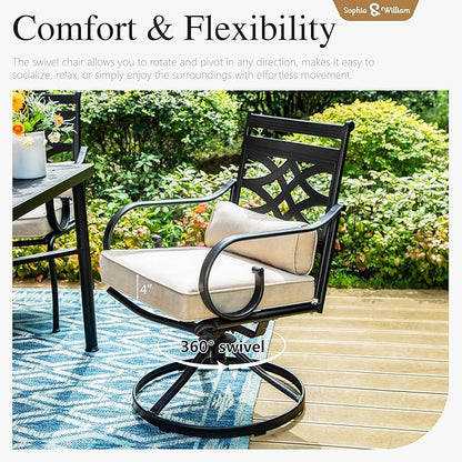 Sophia and William Swivel Patio Dining Set for 6, Outdoor Table and Chairs, Removable Seat Cushions, Black 54" Round Patio Dining Table