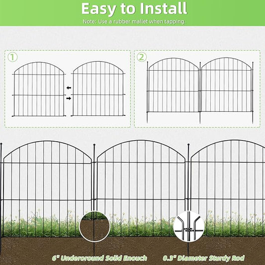 Decorative Fence Panels, Black Metal, 10 ft No-Dig Garden Edging