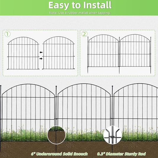 Decorative Fence Panels, Black Metal, 10 Pack, 20 Ft Length