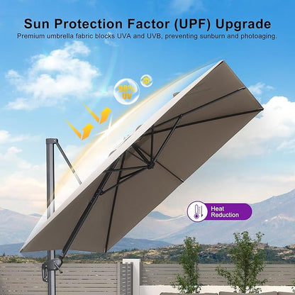 PURPLE LEAF Patio Umbrella 9' X 9' Rectangle Cantilever Umbrella Large Aluminum Outdoor Umbrellas with 360-degree Rotation & UPF40+ Premium Fabric for Deck Pool Garden Yard, Ash Mocha