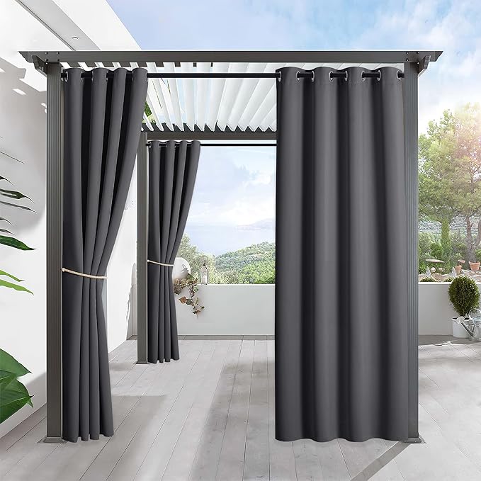RYB HOME Outdoor Pergola Curtains - Waterproof Patio Curtains Sunlight Block Out Privacy Curtain for Pool Hut Backyard Front Porch Sun Room Deck, 1 Panel, Width 52 by Length 108 inch, Grey