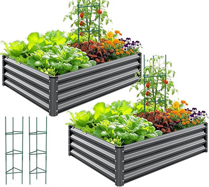 Quictent Galvanized Raised Garden Bed 4x3x1 Ft Metal Planter Box for Vegetables Bottomless for Backyard Dark Grey 2PCS