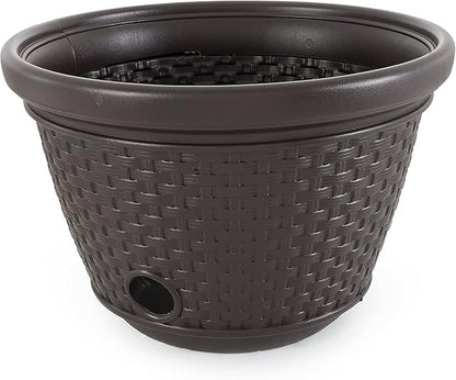 Suncast 2 Pack Decorative Wicker Garden Hose Holder Pot with 4 Drain Holes for 100 Foot Hoses, Java