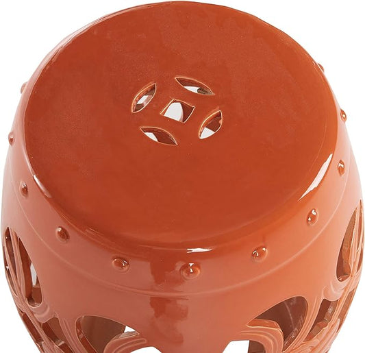 Decorative Garden Stool in Orange Glazed Ceramic, 18 in High