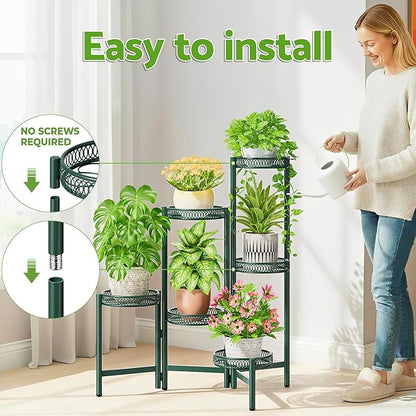 Metal Plant Stands Indoor Outdoor, 6 Tier Plant Stand Corner Plant Shelf, Folding Tall Plant Rack, Heavy Duty Iron Flower Display Holder Stand for Living Room Patio Porch Balcony - GreenFlower