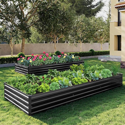 10×3×1FT(2PCS) Galvanized Raised Garden Bed Kit, Metal Planter Boxes,Large Outdoor Planters Garden for Planting Vegetables,Flowers,Herbs -Black