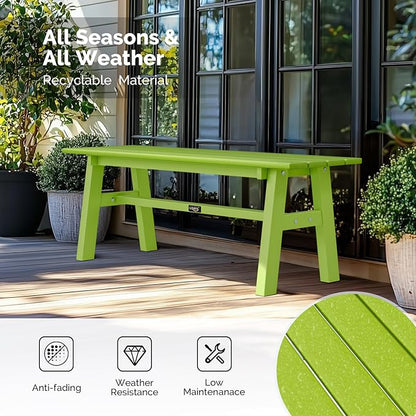 VINGLI 47” Outdoor Bench Garden Bench HDPE Porch Bench w/Metal Legs, Poly Lumber Patio Bench, 660 LBS Capacity Outdoor Backless Bench(Green)