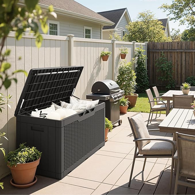 Storage Bench 100 Gallon Black Resin Outdoor Deck Box