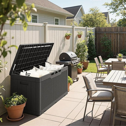 Storage Bench 100 Gallon Black Resin Outdoor Deck Box