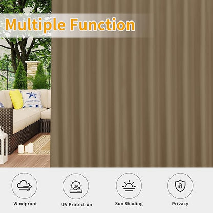 Easy-Going Outdoor Patio Curtains Detachable Tab Top Windproof Weatherproof Curtain for Cabana, Porch, Pergola and Gazebo, Tab Bottom Drape, 2 Panels, 110W x 120L inch, Khaki