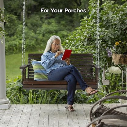 VINGLI Upgraded Patio Wooden Porch Swing for Courtyard & Garden, Heavy Duty 880 LBS Swing Chair Bench with Hanging Chains for Outdoors (Rustic, 4 FT)