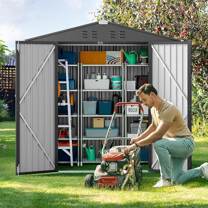 Storage Shed 74 x 48.2 in Metal Garden Shed with Lockable Doors, Dark Gray