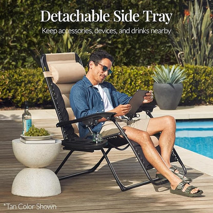 Best Choice Products Oversized Padded Zero Gravity Chair, Folding Outdoor Patio Recliner, XL Anti Gravity Lounger for Backyard w/Headrest, Cup Holder, Side Tray, Polyester Mesh - Navy/Red
