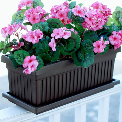 HC Companies 30 Inch Long Fluted Plastic Venetian Garden Window Container Planter Box for Succulents, Indoor or Outdoor Flowers (2 Pack), Black