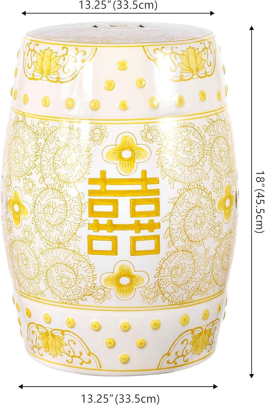 Decorative Garden Stools, 18-Inch Ceramic Drum Seat in Yellow and White