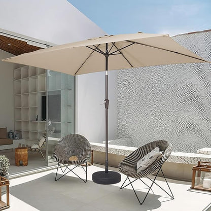 JEAREY 6.5x10 ft Rectangular Patio Umbrellas Rectangle Outdoor Umbrella with Push Button Tilt and Crank, Market Table Umbrella 6 Sturdy Ribs UV Protection for Poolside Garden Backyard Deck, Beige