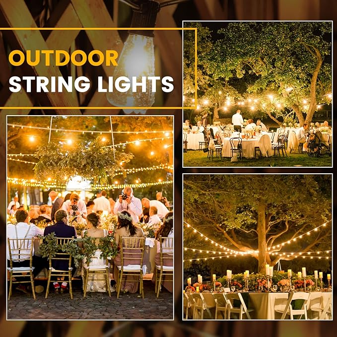 String Lights 100 ft Outdoor LED with 53 Vintage Edison Bulbs