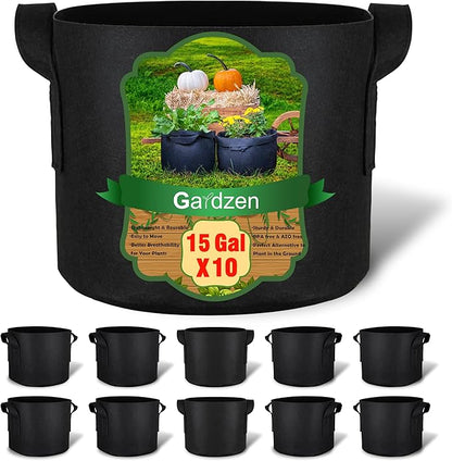 Gardzen 10-Pack 15 Gallon Grow Bags, Aeration Fabric Pots with Handles