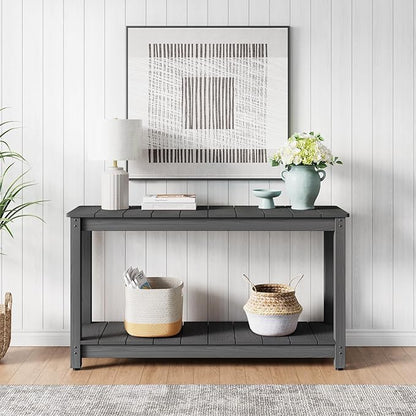 Stoog All-Weather Console Table, 2-Tier Patio Console Table Outdoor with Storage, Low Maintenance, and Never Fade or Rot, Grey