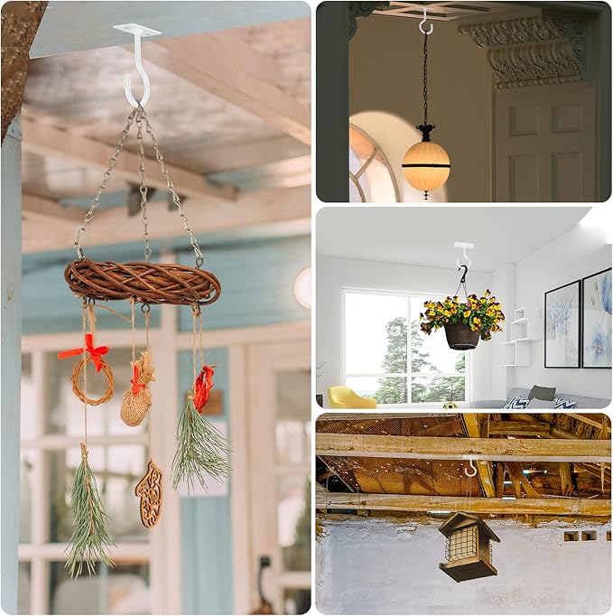 Ceiling Hooks for Hanging Plants 2pack 2.5inch Wall Mount Plant Hooks Meatl Plant Hanger Indoor for Hanging Lanterns, Bird Feeder, Flower Basket, Home Decor Indoor & Outdoor (White)