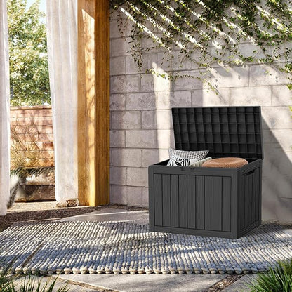Outdoor Storage Box, 45 Gallon Resin Patio Deck Box with Lock, Black