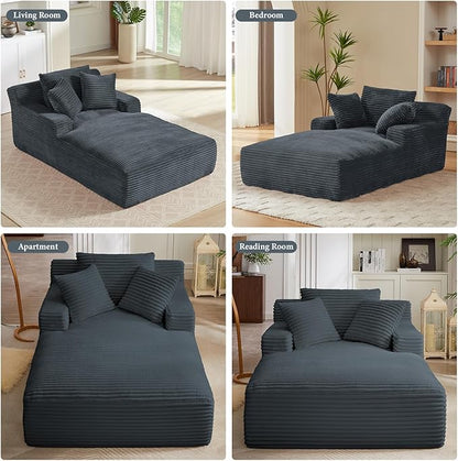 78.7" Chaise Lounge Chair Indoor, Oversized Boneless Couch Comfy Upholstered Sleeper Sofa Bed with 3 Pillows, Corduroy Cloud Reading Chair for Living Room No Assembly Required, Dark Grey