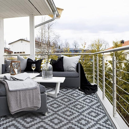 SAND MINE Waterproof Outdoor Rug 4x6 ft, Reversible Mats, Modern Area Rug, Large Floor Mat and Rug for Outdoors, RV, Patio, Backyard, Deck, Picnic, Beach, Trailer, Camping, Black & Grey Lattice