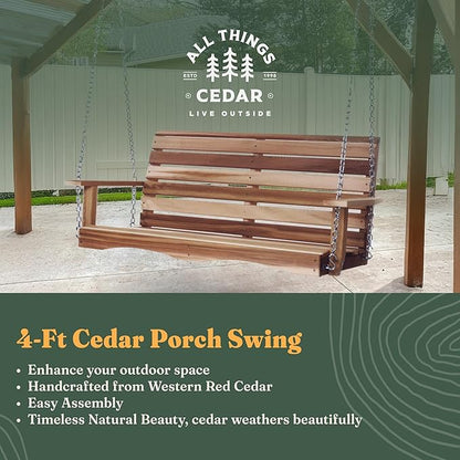 All Things Cedar Wooden Porch Swing, Outdoor Patio Furniture, 4 Foot, Natural