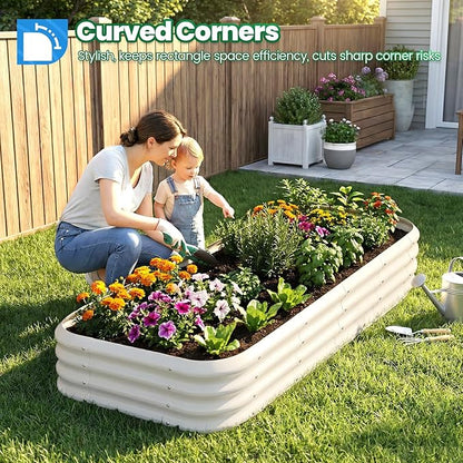 Quictent Galvanized Raised Garden Bed Kit, 6x3x1ft Oval Large Metal Outdoor Planting Box, Ground Planter Strengthened by Crossbar, Beige
