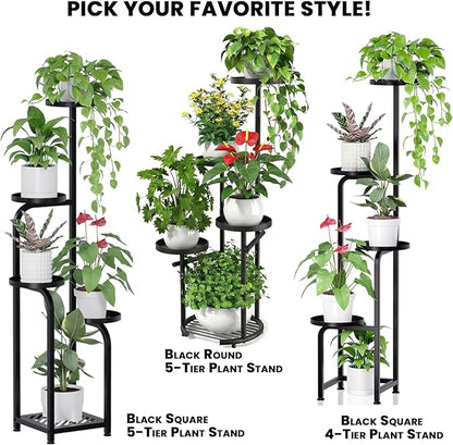 TOSKING 5 Tier Tall Plant Stand Indoor Outdoor, Heavy Duty Corner Shelf for Plants & Decor, Space Saving 3.9FT Metal Flower Pot Stand for Balcony, Garden, Living Room, Patio (Black, 47in)